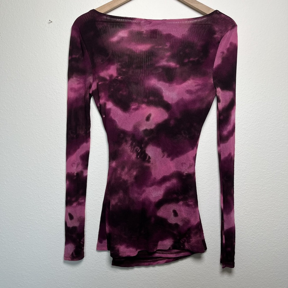 VTG‎ 90s y2k Women Faux Wrap Babydoll Top Medium Burgundy Nylon Knit Whimsigoth - Picture 7 of 10